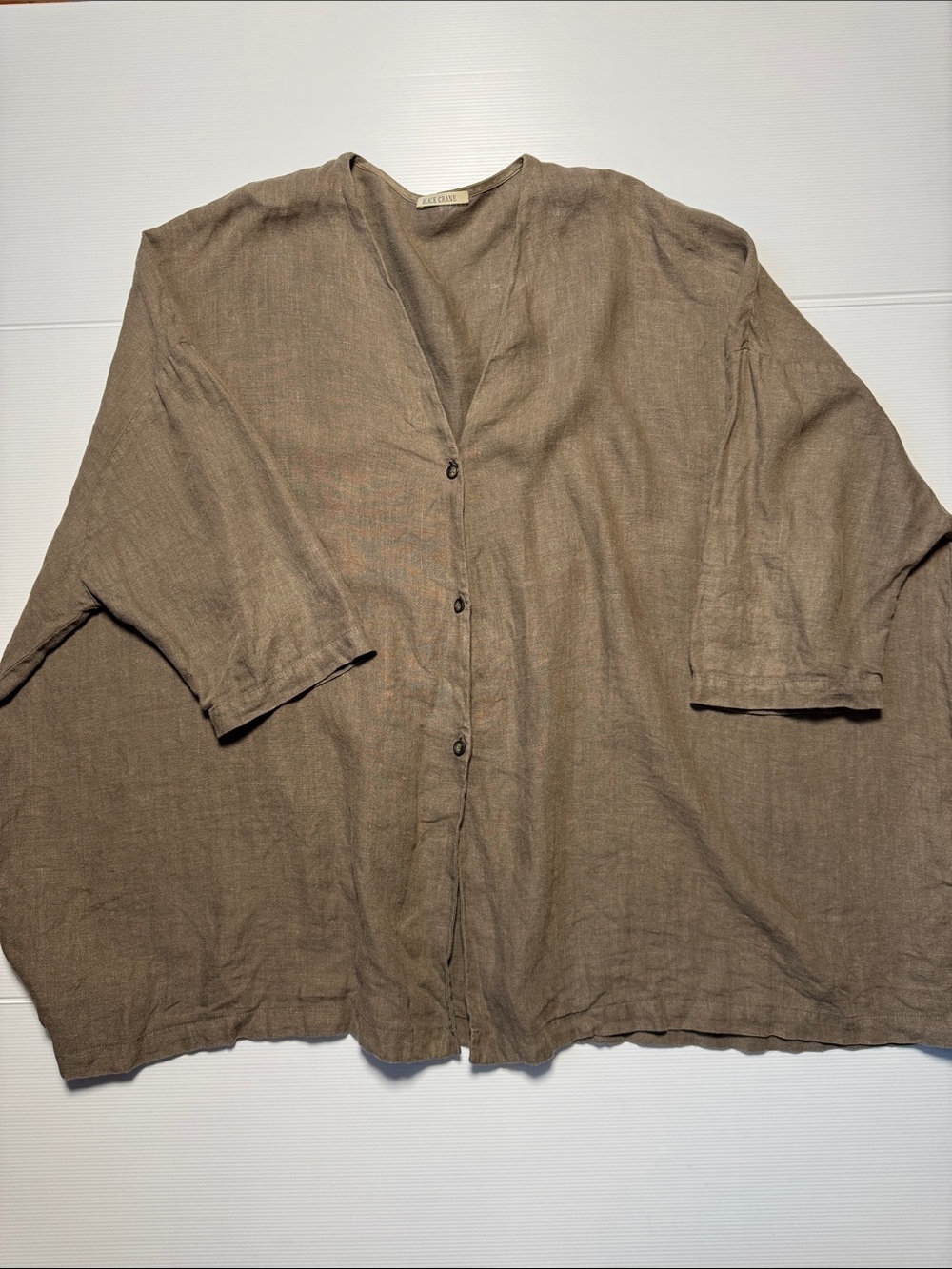 BLACK CRANE 100% Linen Boxy Relaxed Fit Brown Button-Front Jacket Cardigan M